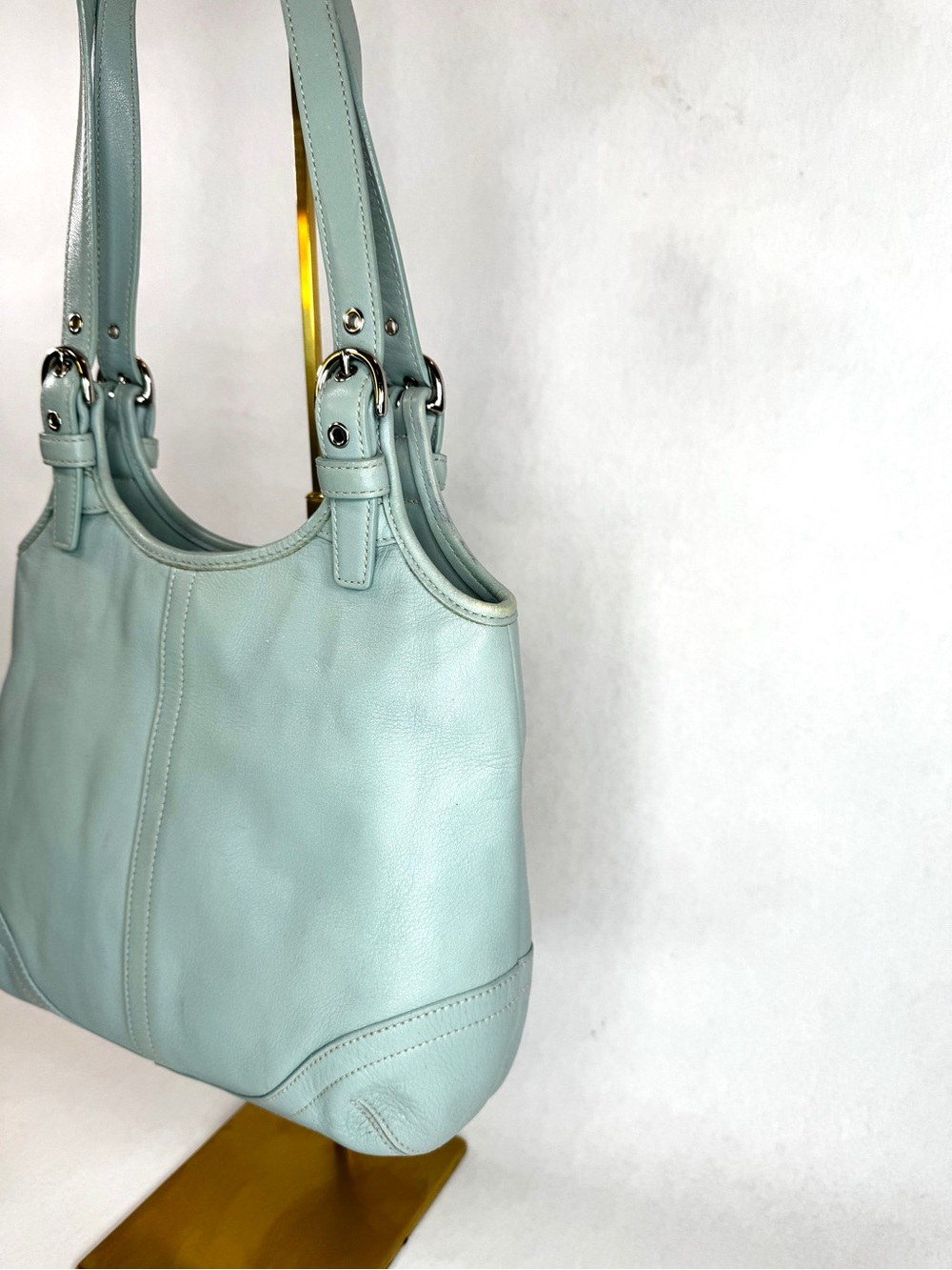 Vintage Coach Soho Slim Shoulder Bag 4983 Light Blue Leather Y2K Hobo Purse - Picture 3 of 12